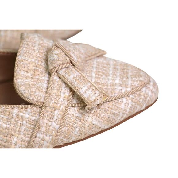 ANN TAYLOR BOW CREAM BEIGE TWEED TEXTILE POINTED TOE FLAT BALLET SHOES Sz 7.5 - Picture 6 of 10